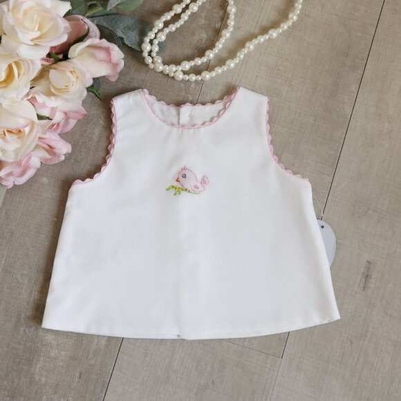 White and Pink Diaper Set Ric Rac Trim Hand Embroidery NWT - Picture 5 of 9